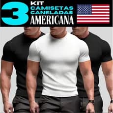 Kit 3 Camiseta Masculina Canelada Manga Curta Slim Premium