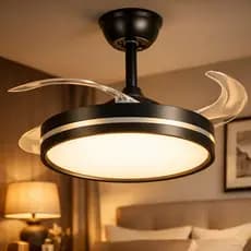 Luminária Plafon Ventilador de Teto Led Retrátil Preto 50w 4 Pás