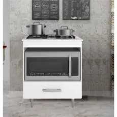 Balcão de Cozinha para Cooktop e Forno Branco Móvel Multifuncional com Gaveta e Nicho Design Moderno