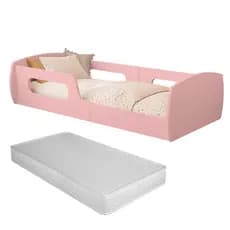Cama Infantil Montessoriana Com Colchão Proteção Lateral Seguro Crianças Resistente Moderna Rosa