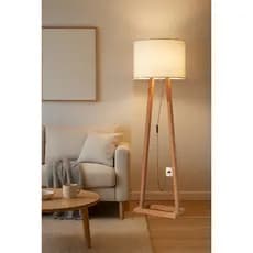 Luminária de Chão Tripé em Madeira – Design Moderno e Aconchegante para Sala de Estar ou Quarto