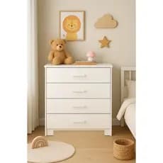 Cômoda 4 Gavetas Armazenamento Compacta Multiuso Moderna Decorativa Organizadora Quarto Cor Branco