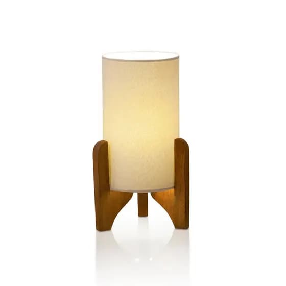 Luminária de Mesa Madeira e Tecido Abajur Decorativo Quarto Sala Escritório Luz Suave e Aconchegante