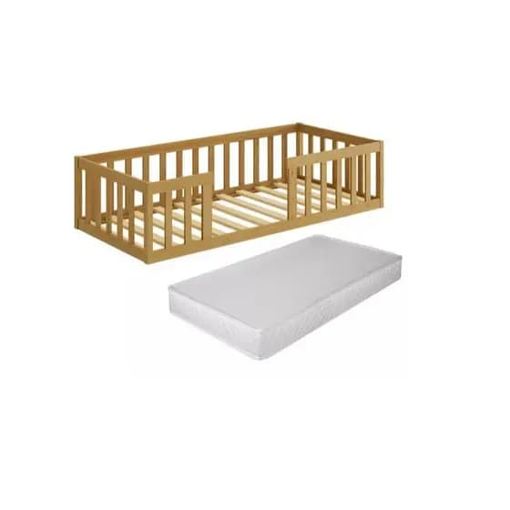 Cama Montessoriana Solteiro Com Colchão Madeira Premium Grade De Proteção Segura Ideal Para Crianças