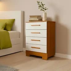 Cômoda 4 Gavetas Armazenamento Compacta Multiuso Moderna Decorativa Organizadora Cor Freijó/Off