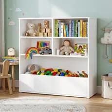 Organizador Infantil Branco Com Baú E Nichos Para Brinquedos Quarto