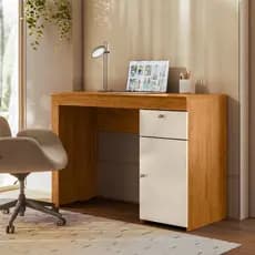 Escrivaninha Para Home Office Com 2 Gavetas E Porta Mesa De Estudo Canela Off