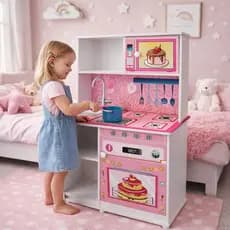 Cozinha Infantil de Brinquedo Completa em MDF Rosa Diversão Educativa para Crianças