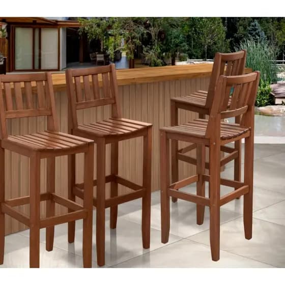 Kit 4 Banquetas Confort Madeira Maciça Cozinha Área Gourmet Bar Resistente Moderna Durável Elegante