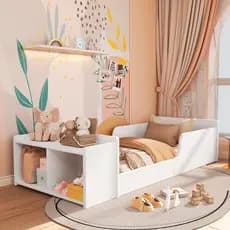 Cama Infantil Com Nicho Organizador Para Brinquedos e Sapateira Baixa Montessoriana Quarto Criança