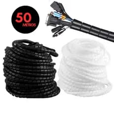 Organizador Esconde Fios Cabos Espiral 12mm 50 Metros 1/2 Tv Setup PC Informática Guaina Escritório