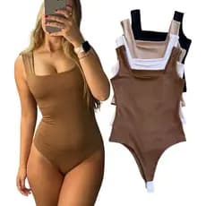 Kit com 4 Body Feminino Decote Quadrado Reto Suplex Verão Basico Liso Moda Elegante Tendencia Blogueira