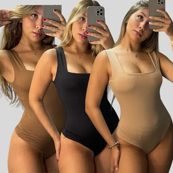 Kit 3 Body Bori Feminino Decote Reto Suplex Verão Liso Moda Elegante Tendencia Blogueira Básico