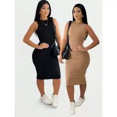 KIT 2 Vestido Midi Feminino Estilo Tubinho lisa estilo casual chique Canelado Cores Tendencia 2025