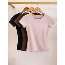 KIT 3 Blusa Feminina Manga Curta Gola Careca Forro Duplo Suplex Básica Baby tee Slim Fit academia dia a dia básica