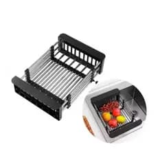 Escorredor Inox Ajustável Louça Pia Cuba Frutas Verduras Compacto Retrátil Multiuso Cozinha