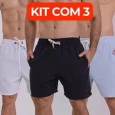 Kit 3 Short Linho Masculino Bermuda Premium Mauricinho Casual Básico Praia Verão Calção Homem Adulto