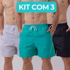 Kit 3 Shorts Praia Masculino Bermuda Tactel Mauricinho Treino Academia Corrida Com Bolso Calção