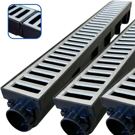 Kit 3 Ralos Linear 6x50cm Grelha Alumínio Com Caixa Coletor Sifonado De Água pluvial Piscina jardim corredor