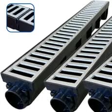 Kit 3 Ralos Linear 6x50cm Grelha Alumínio Com Caixa Coletor Sifonado De Água pluvial Piscina jardim corredor