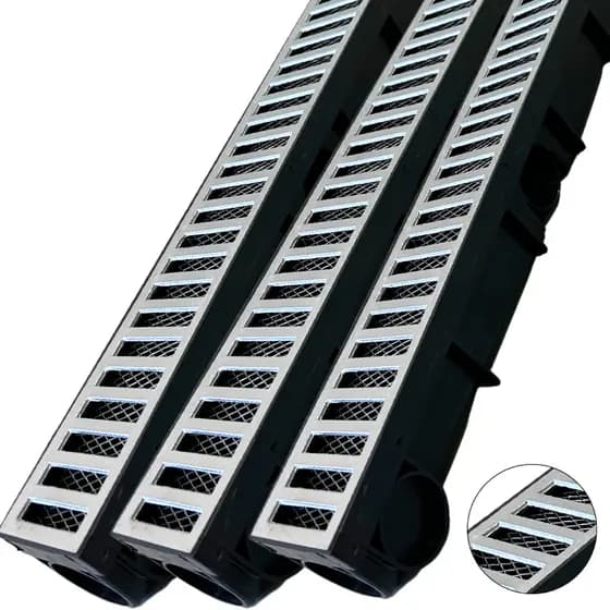 Kit 3 Ralo Linear 6x50cm Grelha Alumínio Escovado com Coletor Sifonado de Água pluvial + Tela anti inseto protetora
