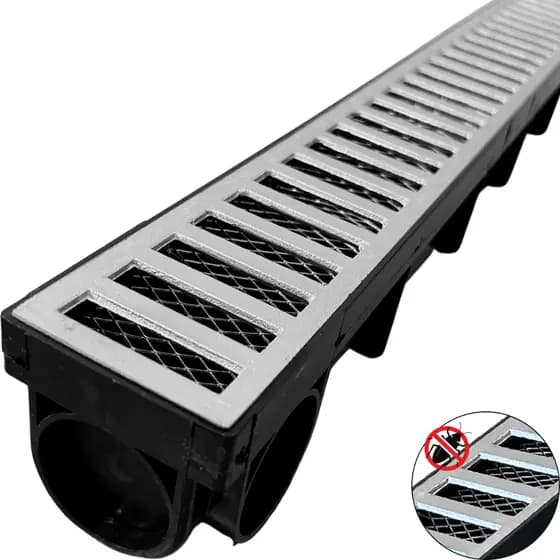 Ralo Linear 6x50cm Grelha Alumínio Escovado com Coletor Sifonado de Água pluvial + Tela anti inseto protetora