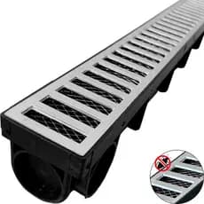 Ralo Linear 6x50cm Grelha Alumínio Escovado com Coletor Sifonado de Água pluvial + Tela anti inseto protetora