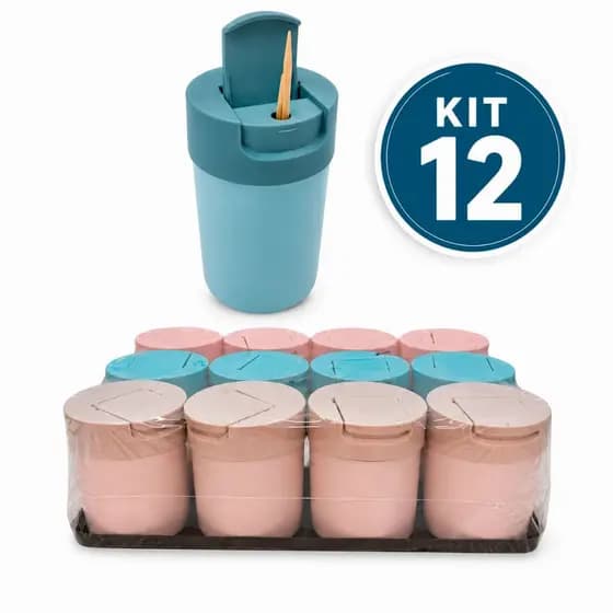 Kit 1--12 Paliteiro c/ +200 Palito de Dente c/ Porta Plástico Portátil p/ Mesa Bar Restaurante Casa