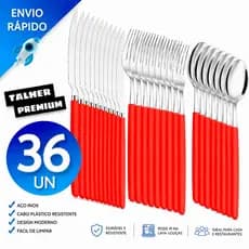 Kit 18/36 peças Jogo de Talheres (faca/garfo/colher) aço inox com cabo plástico para festa/cozinha doméstica