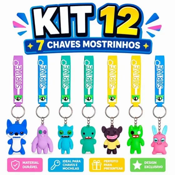 Kit 4 a 24 Chaveiro Monstrinho Fofo Silicone para Mochila Bolsa Estojo Pingente Cute Cores Sortida