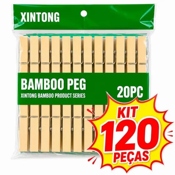 Kit 20 a 120 Pregador de Roupa bambu Reforçado Resistente para Varal 6x1cm