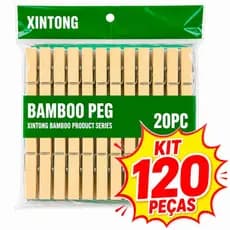 Kit 20 a 120 Pregador de Roupa bambu Reforçado Resistente para Varal 6x1cm
