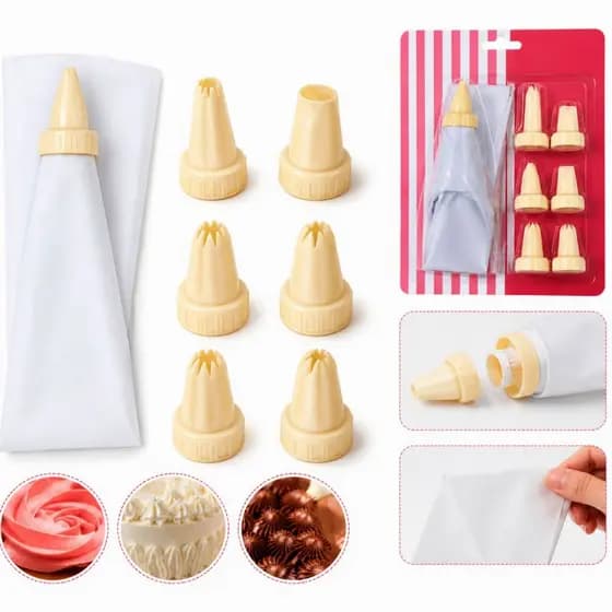 Kit Saco de Confeitar Silicone com 6 Bicos Plásticos 7 Peças