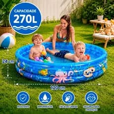 Piscina 270L Inflável Infantil 3 Anéis PVC Resistente 120x24cm para Crianças