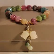 Pulseira Feminina De Turmalina De Jade De Cor Natural Luxo Vintage Light Pingente Firends Exquisite Girls Bracelet