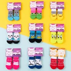 4 Pçs/set Sapatos De Gato E Filhote De Cachorro De Estimação Bonito Meias Com Impresso Antiderrapante Para Proteger Evit