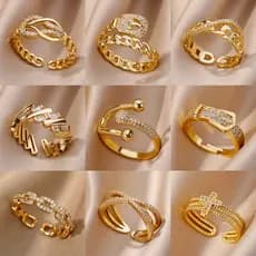 Zircão Corrente Cruz Anéis Para Mulheres Vintage Cor De Ouro Aço Inoxidável Geométrico Aberto Anel Moda Casamento Jóias