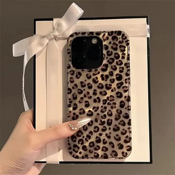 Bonito Leopardo Impressão Caso De Telefone Para iPhone 16 17 15 14 13 12 11 Pro Max 15 16E 7 8 Plus Claro À Prova De Cho
