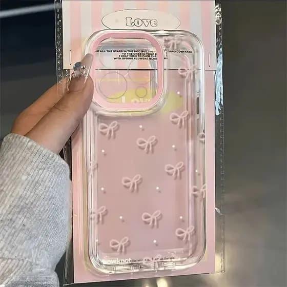 Capa De Telefone Transparente Para iPhone 16 17 Pro Max 14 15 13 11 12 16E X XS XR 7 8 Plus Adorável Rosa Bowknot