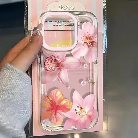 Capa De Telefone Transparente Para iPhone 16 17 Pro Max 14 15 13 11 12 16E X XS XR 7 8 Plus SE 2020 Rosa Lírio Flor