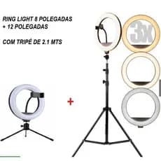 Iluminador Led Ring Light 8 Polegadas e Ring Light 12 Polegadas Com Tripé 360º
