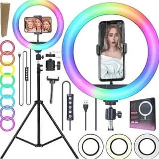 Ring Light Colorido 10 ou 18 Polegadas 45cm com Tripe 2,10mt - Kit YouTuber RGB
