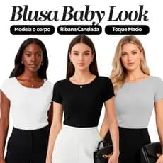 Kit 3 Blusas Femininas Baby Look Tee Ribana Premium Canelada Moderna Versátil Leve Atemporal Casual