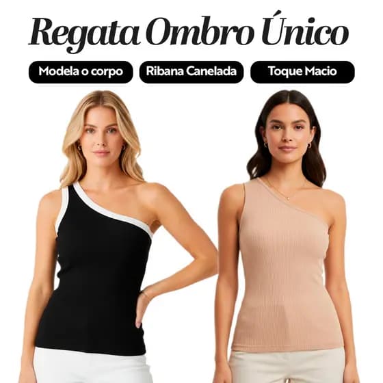 Kit 2 Regata Feminina Um Ombro Só Assimétrica em Ribana Canelada Premium – Algodão Macia, Confortável e Estilosa para