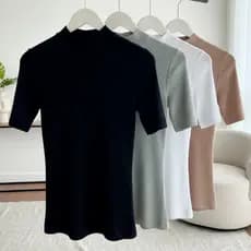 Kit 4 Blusas Gola Alta Ribana Canelada Manga 3/4 em Algodão - Camisa Básica Feminina Casual