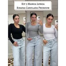 Kit 3 Blusas Manga Longa de Ribana Premium: Elegância e Conforto para Mulheres, Perfeitas para o Dia a Dia