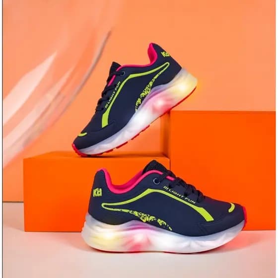 Tênis Infantil Feminino Led Kidy Light Fun Marinho Rosa