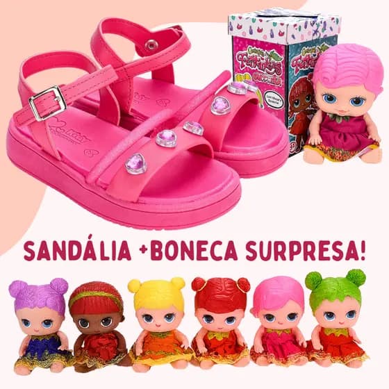 Sandália Infantil Menina Kidy Flat Form Com Brinquedo Boneca Surpresa Pink