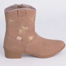 Bota Infantil Menina Kidy Estrelas Dourado Bege Folk Boho Moderno Country Western Confortável