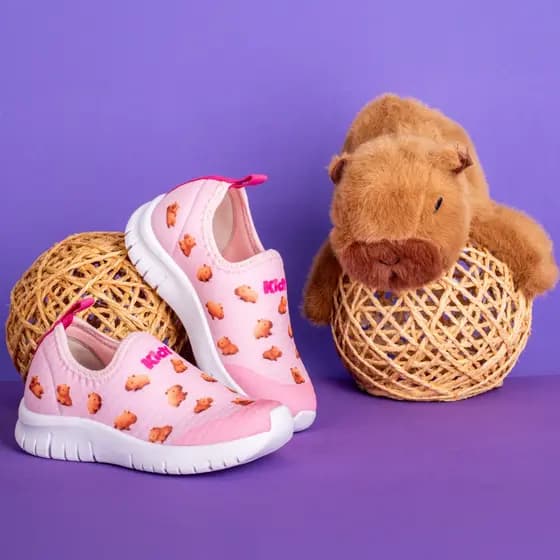 Tênis Infantil Menina Kidy Original Ultra Flex Capivara Rosa Calce Fácil Leve Macio Conforto
